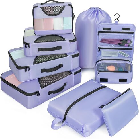 Compression Packing Cubes for Travel, 8 Set Packing Cubes for Suitcases, Breathable Mesh Travel Bags Organizer for Luggage Lightweight Vacation Essentials Accessories (Purple) in Saudi Arabia