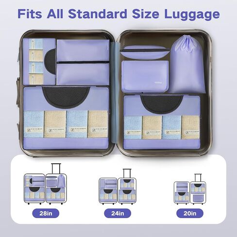 Compression Packing Cubes for Travel, 8 Set Packing Cubes for Suitcases, Breathable Mesh Travel Bags Organizer for Luggage Lightweight Vacation Essentials Accessories (Purple) in Saudi Arabia