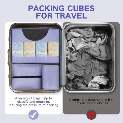 Compression Packing Cubes for Travel, 8 Set Packing Cubes for Suitcases, Breathable Mesh Travel Bags Organizer for Luggage Lightweight Vacation Essentials Accessories (Purple) in Saudi Arabia