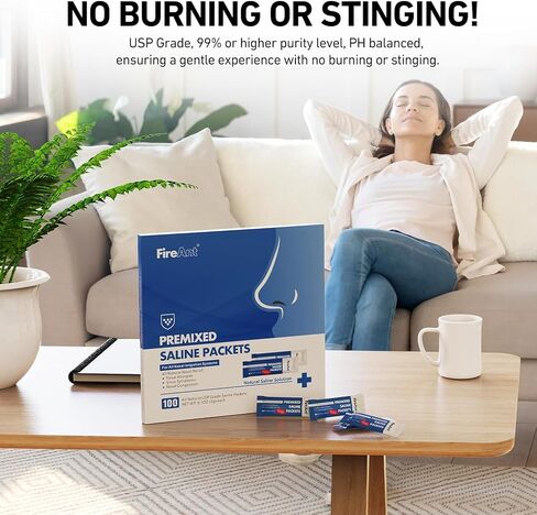 عبوات ملحية FireAnt لشطف الجيوب الأنفية، 80 عبوة ملح Neti Pot مختلطة مسبقًا لشطف الأنف، طبيعية بالكامل، درجة صيدلانية، ودرجة الحموضة متوازنة - 80 قطعة in Kuwait