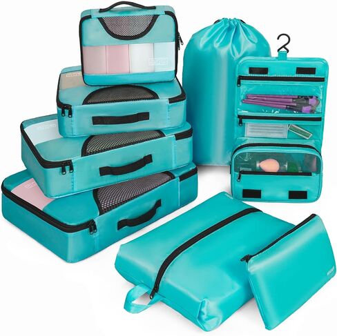 Compression Packing Cubes for Travel, 8 Set Packing Cubes for Suitcases, Breathable Mesh Travel Bags Organizer for Luggage Lightweight Vacation Essentials Accessories (Purple) in Saudi Arabia