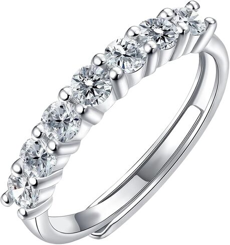 7 Stone Moissanite Rings for Women Adjustable Open Moissanite Eternity Anniversary Wedding Band Ring in 18K Gold Vermeil in Saudi Arabia