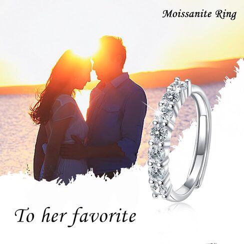 7 Stone Moissanite Rings for Women Adjustable Open Moissanite Eternity Anniversary Wedding Band Ring in 18K Gold Vermeil in Saudi Arabia