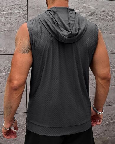 Aiyino Men's Workout Hooded Tank Tops Zip Up Sleeveless Gym Shirts Muscle Cut Off T Shirt Bodybuilding Hoodies in Saudi Arabia