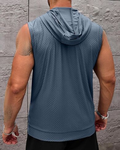 Aiyino Men's Workout Hooded Tank Tops Zip Up Sleeveless Gym Shirts Muscle Cut Off T Shirt Bodybuilding Hoodies in Saudi Arabia