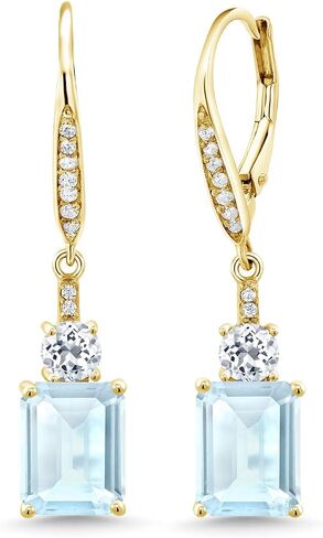 Gem Stone King 18K Yellow Gold Plated Silver Red Garnet and White Topaz Dangle Earrings For Women (5.88 Cttw, Gemstone Birthstone, Emerald Cut 9X7MM) in Kuwait