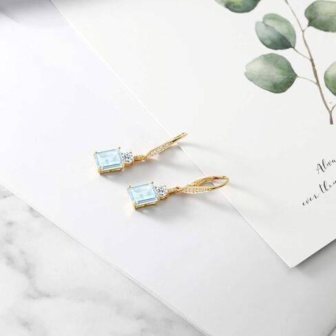 Gem Stone King 18K Yellow Gold Plated Silver Red Garnet and White Topaz Dangle Earrings For Women (5.88 Cttw, Gemstone Birthstone, Emerald Cut 9X7MM) in Kuwait
