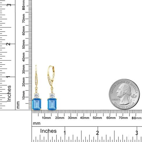 Gem Stone King 18K Yellow Gold Plated Silver Red Garnet and White Topaz Dangle Earrings For Women (5.88 Cttw, Gemstone Birthstone, Emerald Cut 9X7MM) in Kuwait