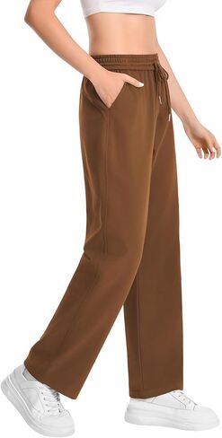 Auriviz Widen Waistband Sweat Pants for Women Exposed Pockets Lounge Sweatpants Straight Leg Pants 29’’ Inseam in Kuwait