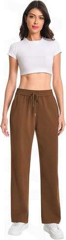Auriviz Widen Waistband Sweat Pants for Women Exposed Pockets Lounge Sweatpants Straight Leg Pants 29’’ Inseam in Kuwait