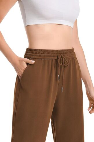 Auriviz Widen Waistband Sweat Pants for Women Exposed Pockets Lounge Sweatpants Straight Leg Pants 29’’ Inseam in Kuwait