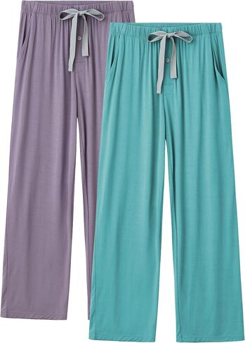 COLORFULLEAF Mens Pajama Pants Lightweight Bamboo Rayon Lounge Pants Summer Drawstring Sleep Bottoms with Pockets in Kuwait