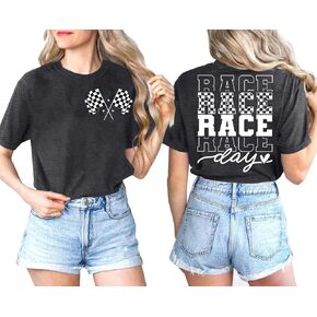 Race Day Shirts Flag Racing Outfits Women Funny Racing Flag Shirts Short Sleeve Tops