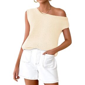 ZESICA Women's Summer Off The Shoulder Knit Tops 2025 Casual Short Sleeve Oversized Shirt