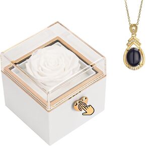 Eternal Real Rose Jewelry Box for Women - Surprise Rotating Engagement Ring Box, Preserved flowers Birthday Gift Box for Wife Girlfriend Mom, Romantic Keepsake Flower Box (Red)