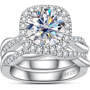 Anuclub Princess/Round Cut Rings Moissanite Wedding Rings مجموعات Infinity Bridal Set D Color VVS1 925 STERLIN