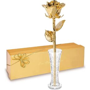 Forever Rose 24K Gold Dipped Real Rose – Handmade, Long-Lasting Preserved Flower in Leather Case – Romantic Gift for Anniversary, Valentine's Day, Mother's Day, Birthday, Wedding, Wife, Girlfriend