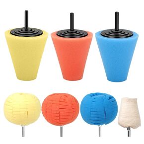 LinkStyle 7pcs Car Wheel Hub Hub Plading Pads Sponge Kit ، 1/4 "Cone Metal Buffer Ball Pads Kit Wheel Wheel.