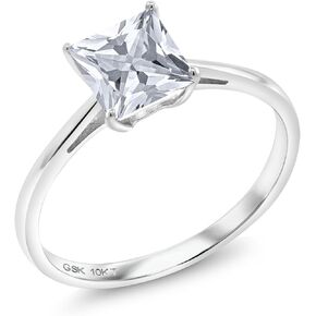 Gem Stone King 10K White Gold 6MM Princess Cut Gemstone Birthstone Engagement Ring | Solitaire Wedding Engagement Anniversary Promise Gold Ring For Women | Sizes 5 to 9