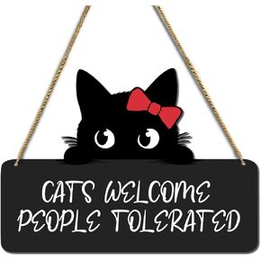 MIGUMUTU Funny Door Decor Cats Welcome Door Sign Black Cat Wall Decor Irregular Shapes Cute Hanging Sign Door Decorations for Home Office Yard Porch Wall 8 x 11 inch