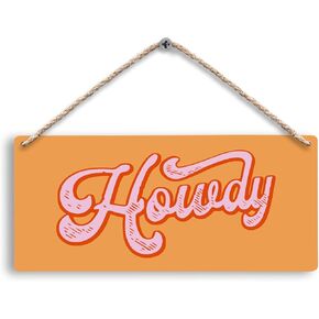 FUGWN Orange Pink Howdy Western Hanging Wooden Signs 12x6, Howdy Sign, Pink and Orange Room Decor, Pink Western Preppy Room Wall Decor, Preppy Western Dorm Room Decor Gifts for Girls Cowgirls