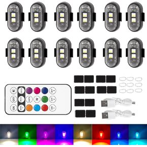 12pcs LED LED LED مصابيح strobe مع التحكم عن بعد 8 ألوان USB قابلة لإعادة شحن مصابيح الطوارئ المضادة للماء الضوء الصخور ضوء وميض للسيارة الدراجات النارية سكوتر الشاحنة بدون طيار