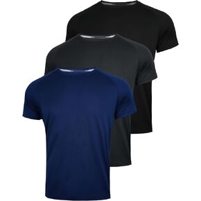 3 Pack Mens Athletic Shirts Performance Dry Fit Workout Gym Running Short Sleeve T-Shirt Moisture Wicking