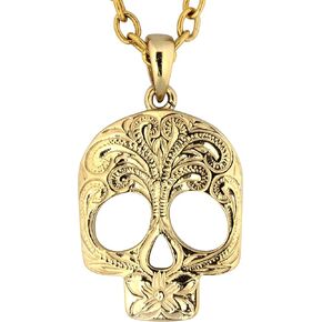 Hawaiian Jewelry by Austaras - Skull Pendant - Engraved with Hibiscus Flower