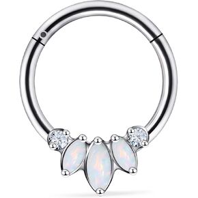 Vsnnsns G23 Titanium Septum Rings 16G 18G 20G Daith Piercing Jewelry Clicker Septum Jewelry CZ Opal Septum Rings Daith Earrings Piercing Jewelry Hoops For Women Men