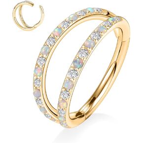 Gagabody 16g Daith Earrings Hoop أقراط الأطواق الذهب أنف الأطواق المزدوجة المفتوحة المكدس 16 مقياس الحاجز الطائر CZ & Opal Seamless الحاجز الفرس