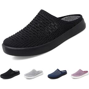 WENOREG Women's Platform Hollow Out Slip On Lightweight Mule Sneakers,Summer Open Back Flats Fashion Mesh Breathe Comfort Walking Shoes Closed Round Toe Low Top Loafer