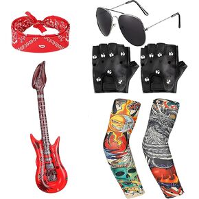 7-Piece Rock Star Heavy Metal Set Includes 1 Fashion Glasses 2 Fashion Sleeves 2 Rock 'n' Roll Gloves 1 Inflatable Guitar 1 Headband Perfect for kids boys and girls create the ultimate rockstar look