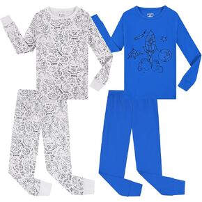Benaive Boys Pajamas Long Sleeves Tests 100 ٪ Cotton 4 Pitch Kids School PJS Boys Sleepwear Size 2T-12 Years