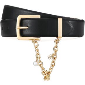 Black Belt for Women Gold Buckle with Chain Decoration Belts Perfect for Jeans and Casual Wear