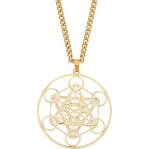 MINACHI Gold Plated Stainless Steel Geometric Pendant Chain Necklace, Vintage Fashion Statement Jewelry Gift for Women