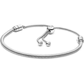 PANDORA Moments Snake Chain Slider Bracelet - Charm Bracelet for Women - Sterling Silver with Clear Cubic Zirconia - 11"