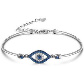 Evil Eye Bracelets Greek Blue Evil Eye Bracelet for Women Bangle 925 Sterling Silver Jewelry Protection Amulet Cubic Zircon Charm Turkish Third Eye Adjustable