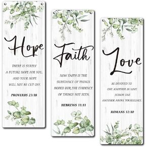 Zmyollo Inspirational Wall Decor Sign, 3 Pieces Motivational Wooden Sign With Rope, Hope Faith Love Wall Art Decor For Office Home Bedroom Living Room, Artwork Gifts For Family Friend, B04