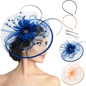 2 Pcs Derby Fascinators Hats for Women 2025 Hat Champagne Navy Blue Derby Hat for Cocktail Wedding Pillbox Church Leaf Flower Bridal Shower Hats