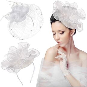 2 Packs Fascinator Hats for Women Tea Party Derby Hats Mesh Flower Feathers Headbands and Clips Tea Party Headwear