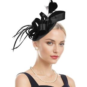 Komorebi Fascinators Hat for Women Tea Party Ribbons Feathers Hat Kentucky Derby Hats with Headband and Clip for Girls