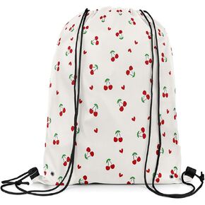 Feelyou Red Cherry Sports Sackpack 13 "x15.7" نمط الكرز حقيبة ظهر لطيفة الفاكهة أكياس كاواي كارتون فواكه مقاومة للماء كيس سينش ناعم