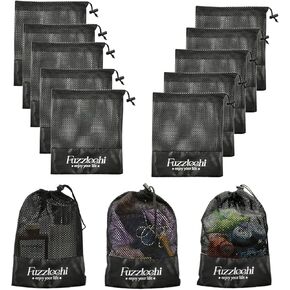 Mesh Bags Drawstring Bags Small Mesh Bag Nylon Bag String Bag Beach Bag Travel Bag Tennis Ball Bag Storage Bag Black 10Pcs（9.9"X8.7"）