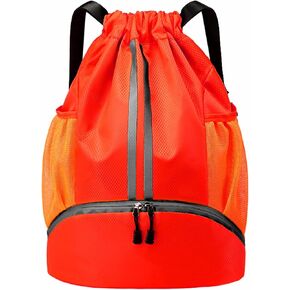 Drawstring Backpack Gym Bag with Shoes Compartment for Soccer, Basketball, Swim, Water-Resistant String Backpack Beach Cinch for Women Men, Red