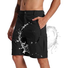 Susclude Hiking Cargo Shorts for Men Quick Dry Stretch 9'' Shorts Casual with 5 Zipper Pockets for Golf Running