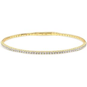 BERRICLE Sterling Silver Flexible Cubic Zirconia CZ Fashion Bangle Bracelet for Women, Yellow Gold Flashed