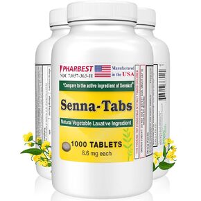 senna أقراص 1000 ct. | ملين الخضار الطبيعي [صنع في الولايات المتحدة الأمريكية] | المسهلات للإمساك ، وإدارة الوزن ، والغاز ، والانتظام | الفاربست