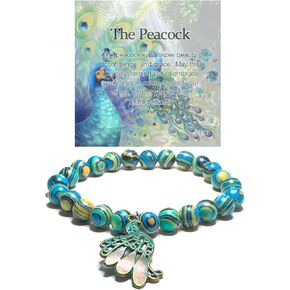 Peacock Bracelet for Women - Natural Stone Beaded Jewelry With Message Card - Inspirational Gifts for Peacock Lovers