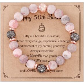 50th Birthday Gifts for Women Friends Pink Beads Bracelet Happy 50 Year Old Unique Bday Ideas 50 yr Old