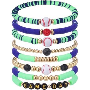 8 Pcs Baseball Game Day Bracelets Mom Bracelets Beaded Stretch Bracelets Stackable Sports Baseball Charm Bracelet Accessories for Women Outfit Jewelry Gifts in Kuwait